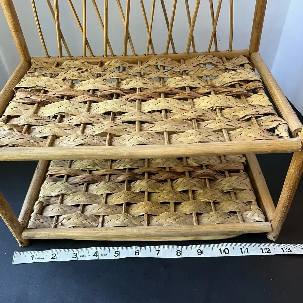 Vintage Wicker Rattan Wall Cabinet Shelf Hanging Bathroom Boho MCM Folding Towel
